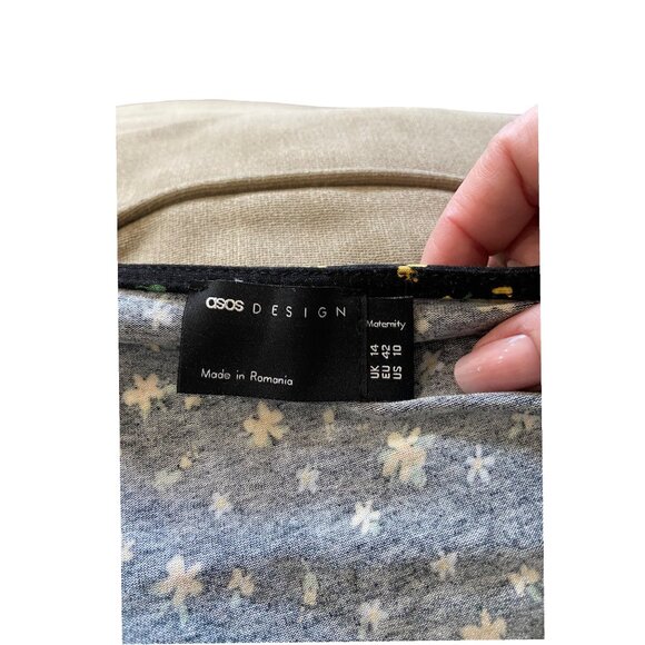 Asos Maternity Ditsy Floral Print Short Sleeve Maxi Dress Black Size 10 Bohemian - Picture 3 of 16